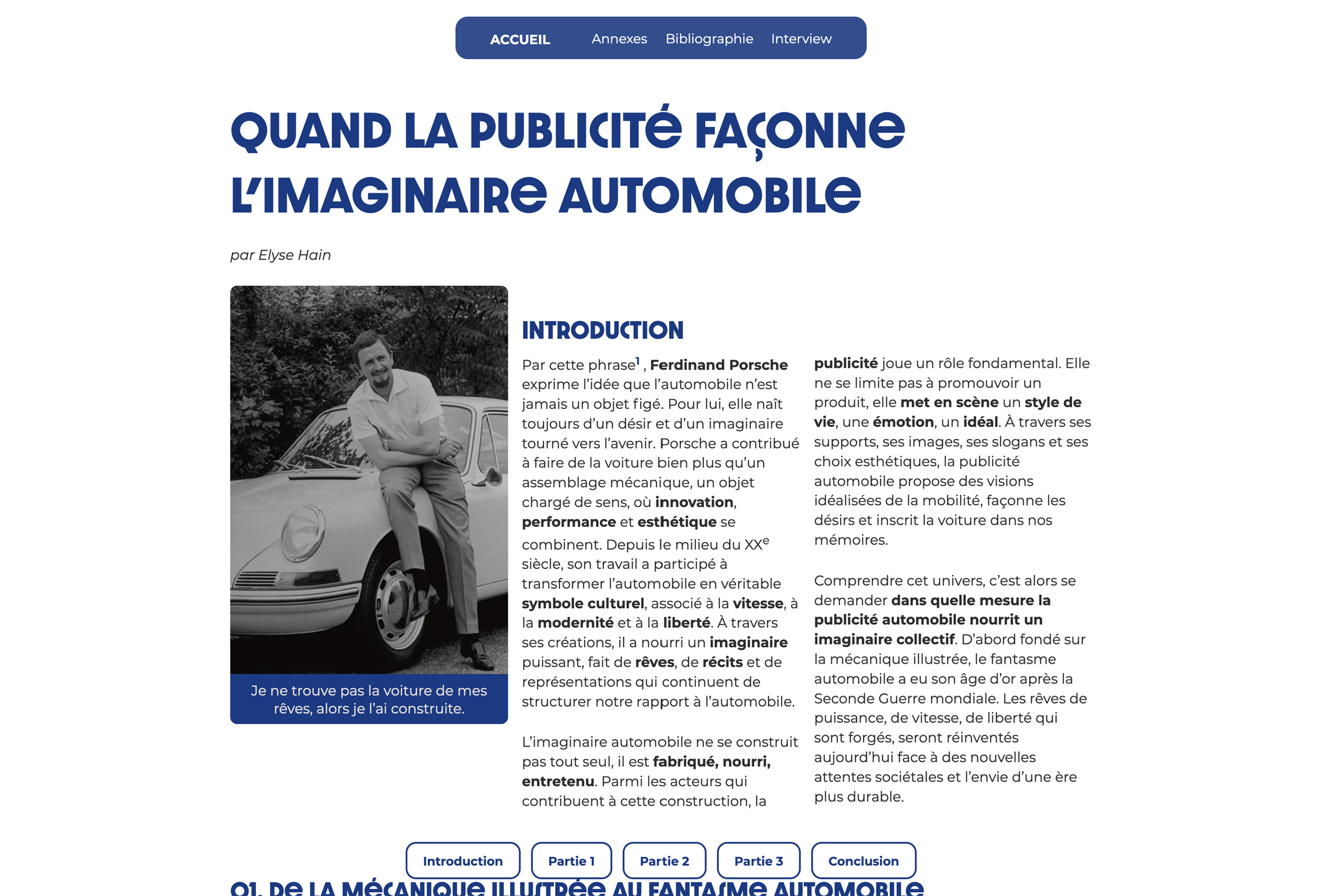 le mémoire et le projet en ligne d'elyse hain