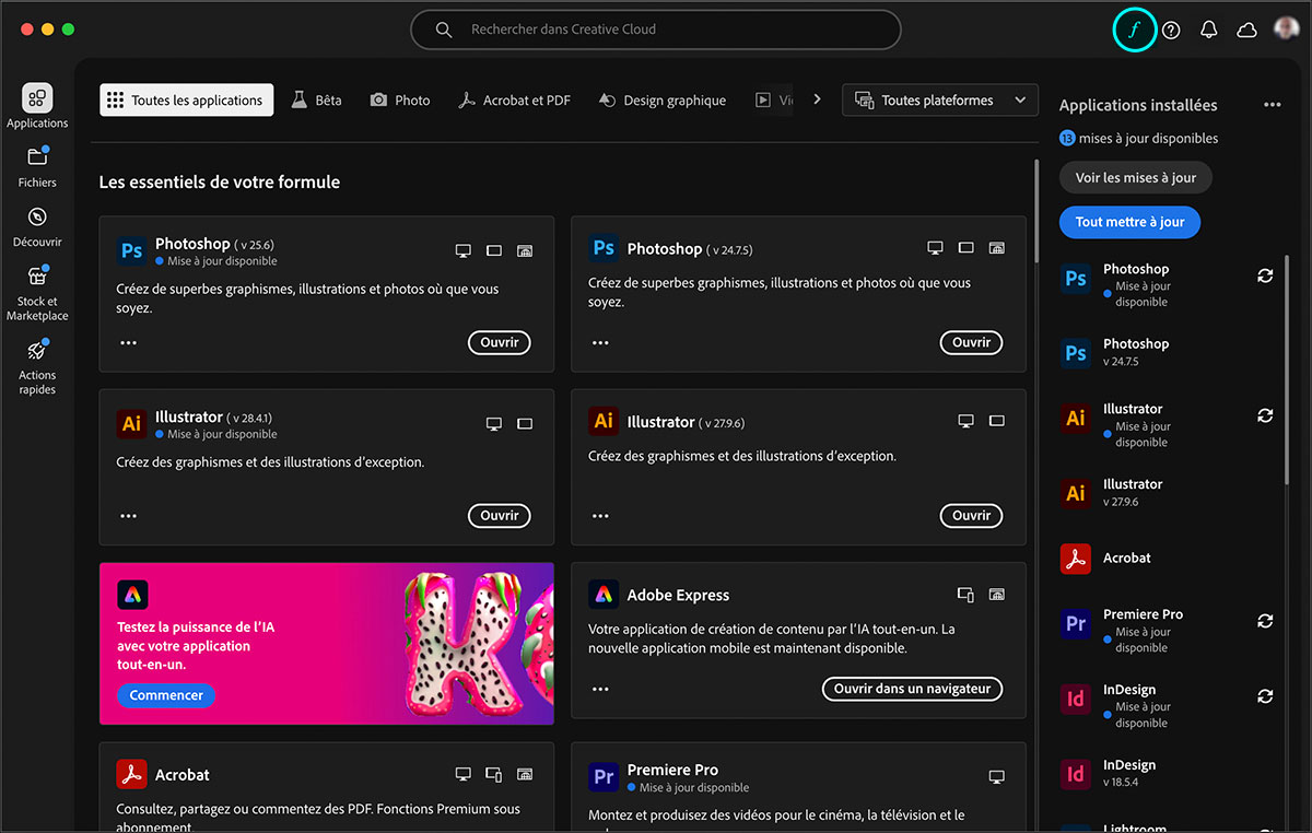 l'interface de l'application Creative Clous'