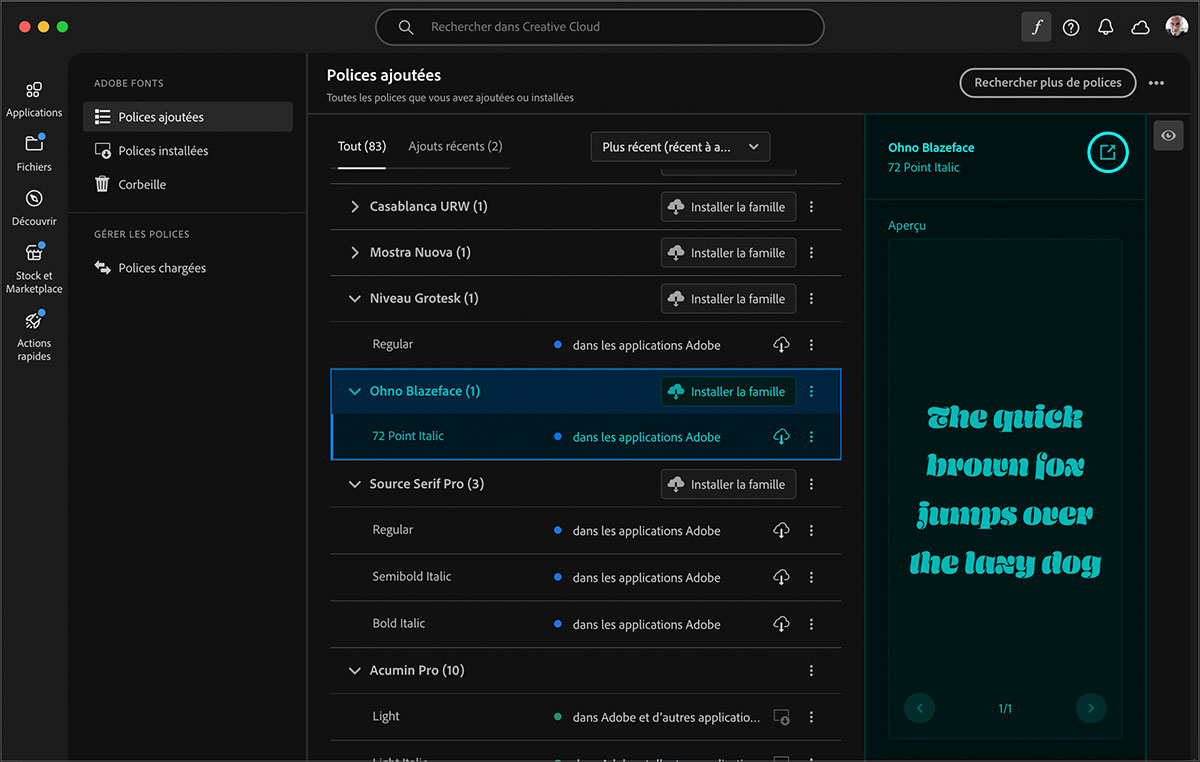 la police Ohno Blazeface dans l'application Creative Cloud