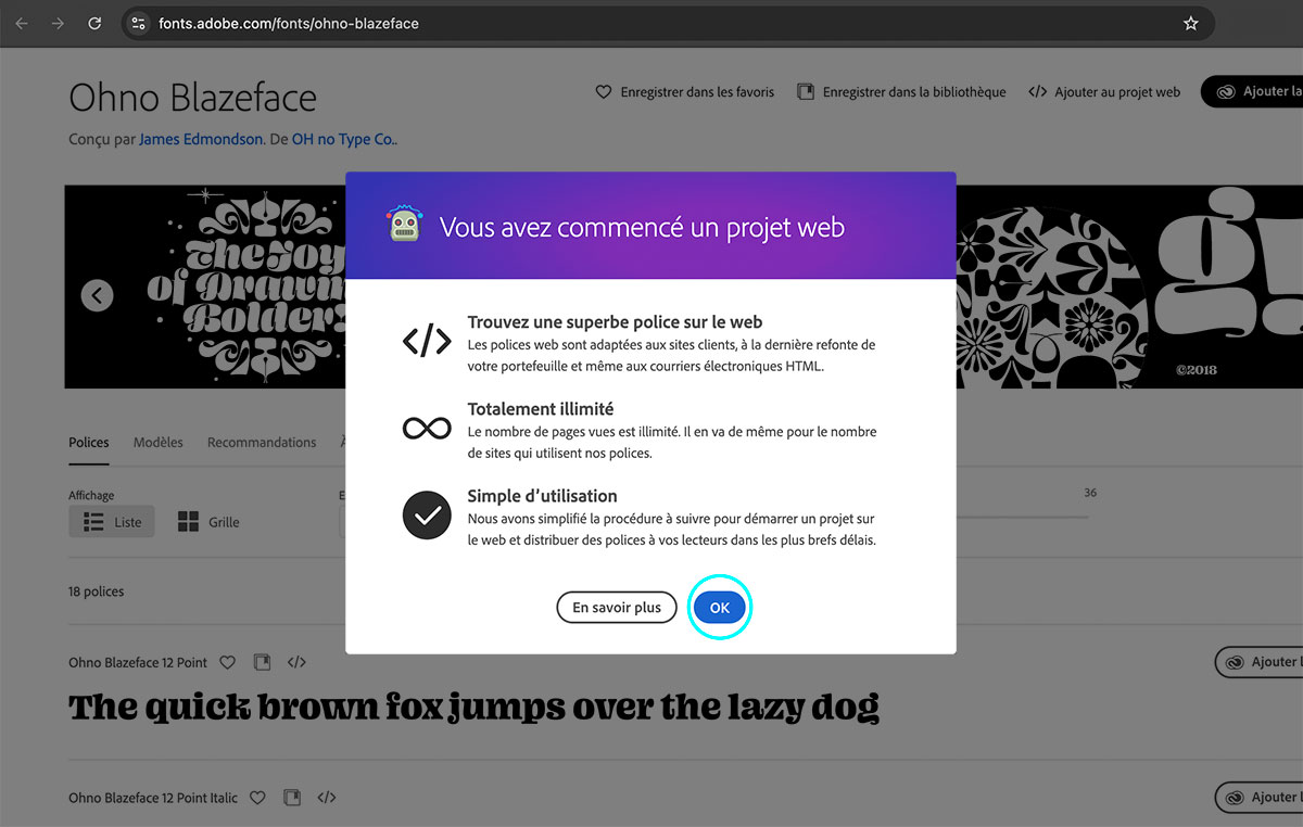 l'invitation à créer un nouveau projet