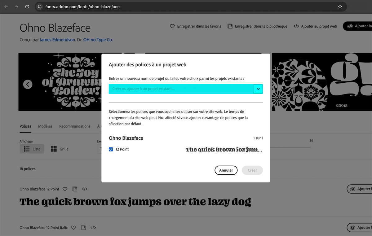 le champ surligné : « Créer ou ajouter à un projet existant… »