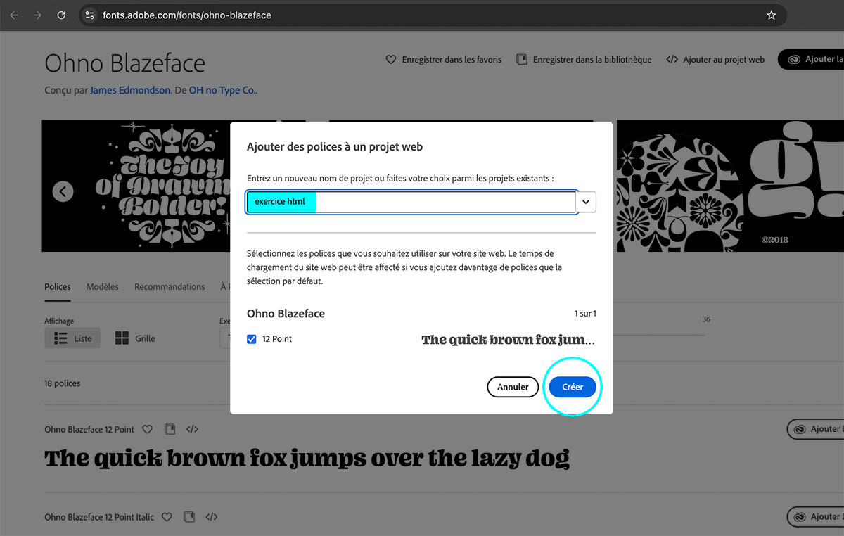 le nommage du projet « exercice html »