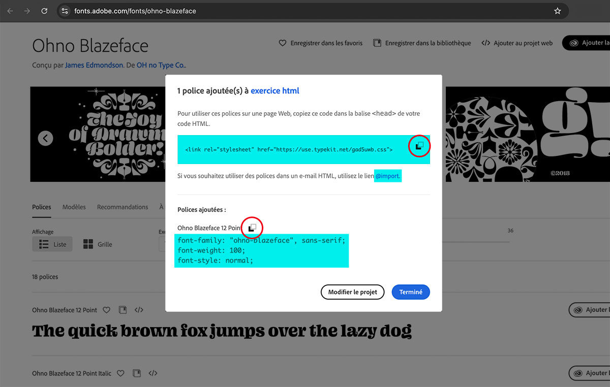 les styles avec le code à intégrer par défaut
