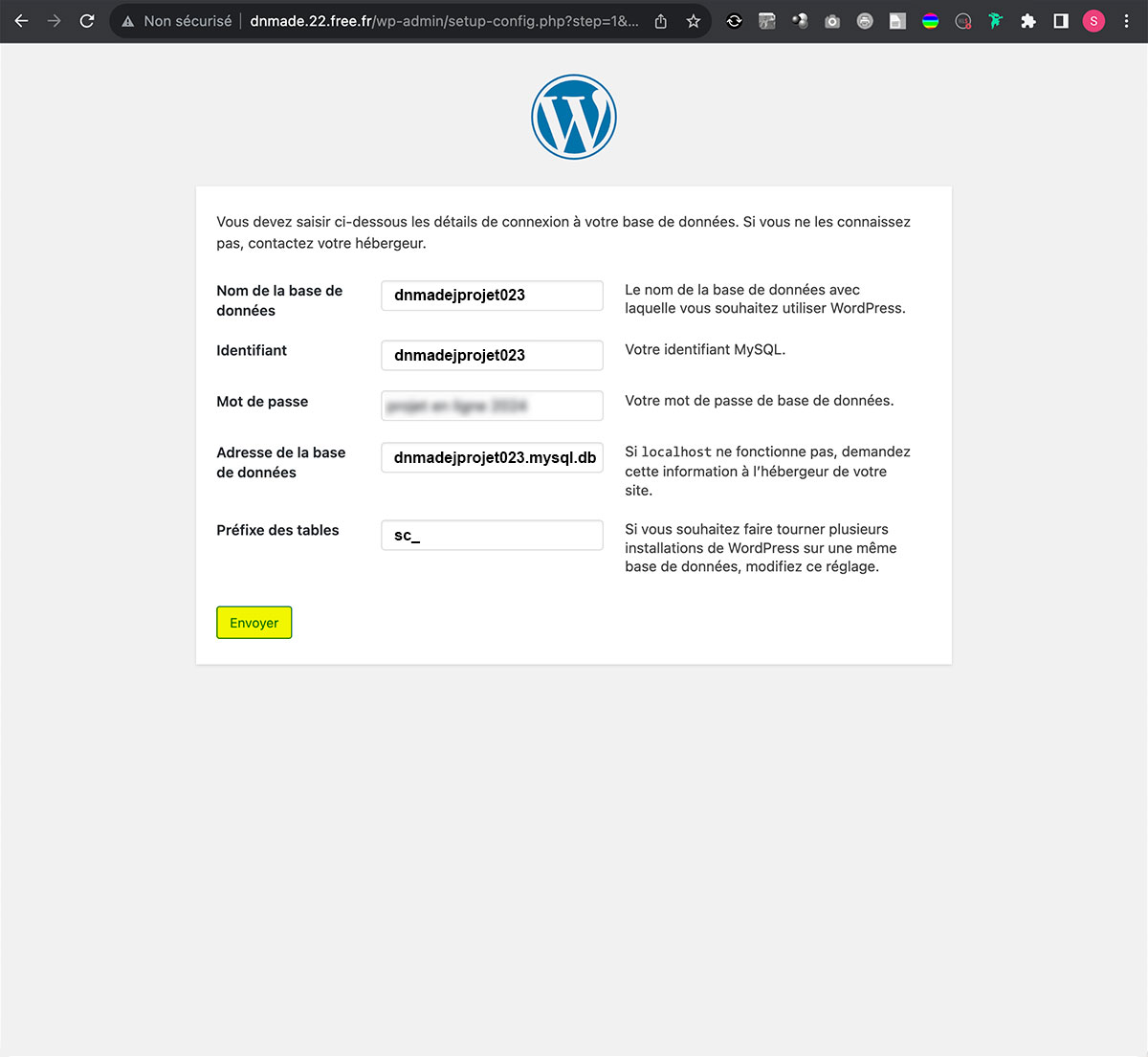 WordPress, activation du compte, étape quatre