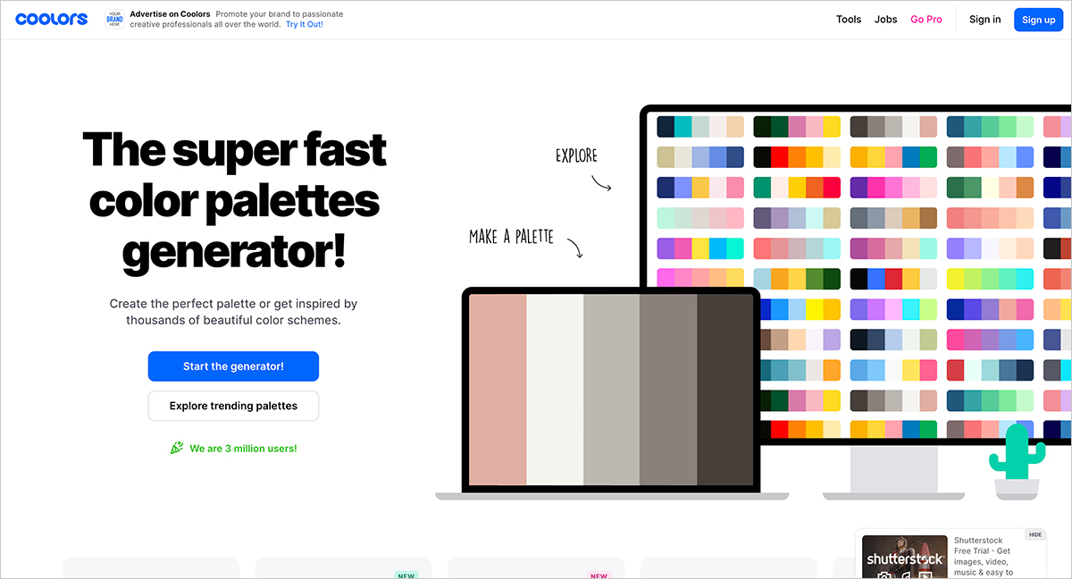 la page d'accueil du site internet Coolors