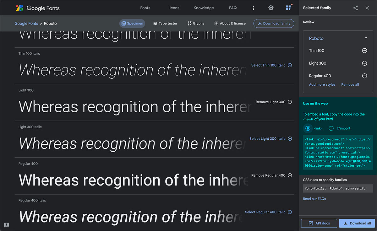 l'espace Use on the web de l'interface avec l'option Link sélectionnée