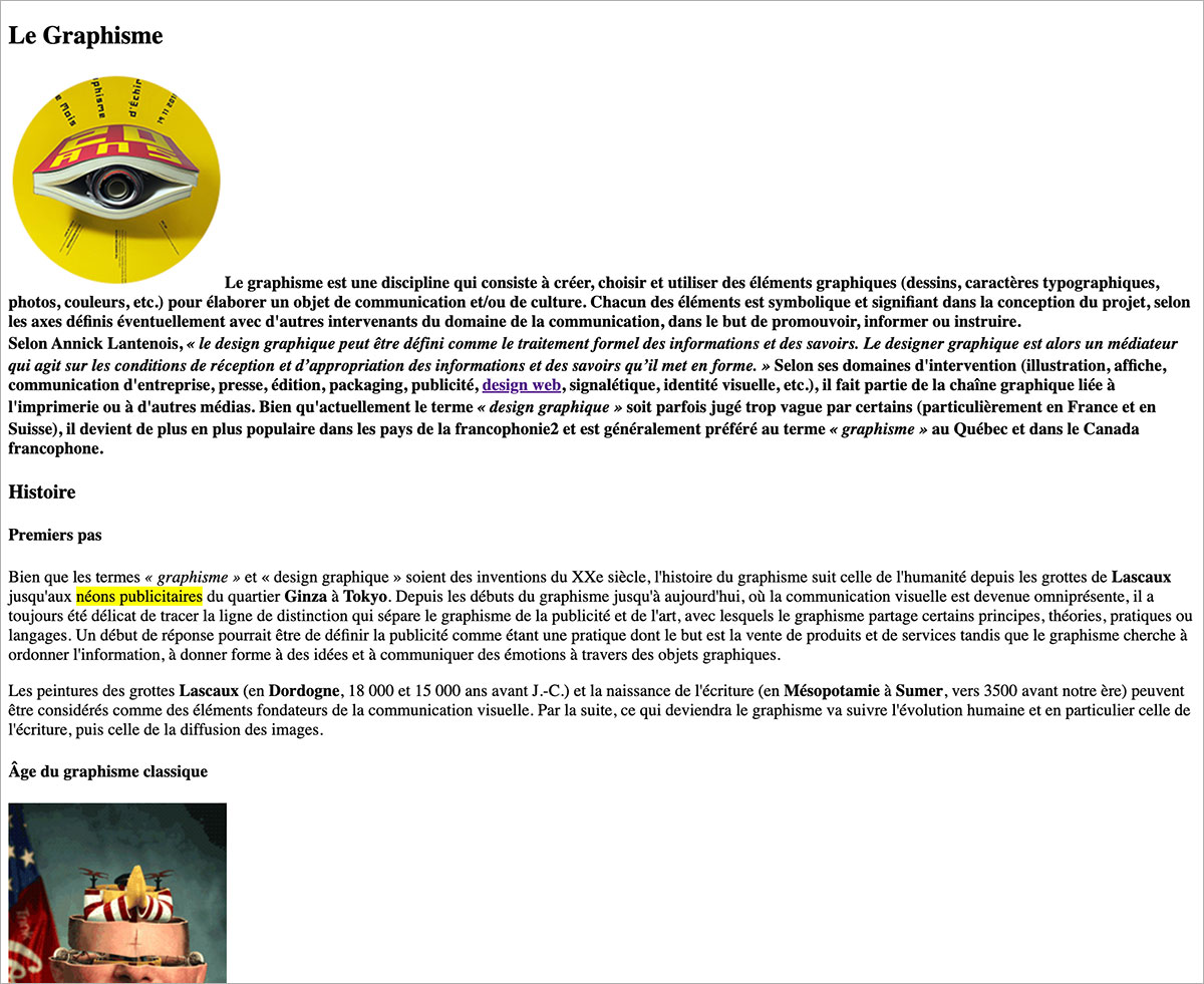 la page d'accueil du site Graphisme sans feuille de styles