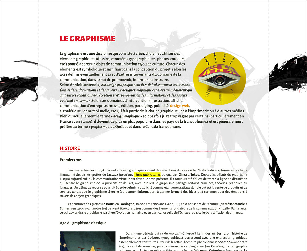 la page d'accueil du site Graphisme avec feuille de styles