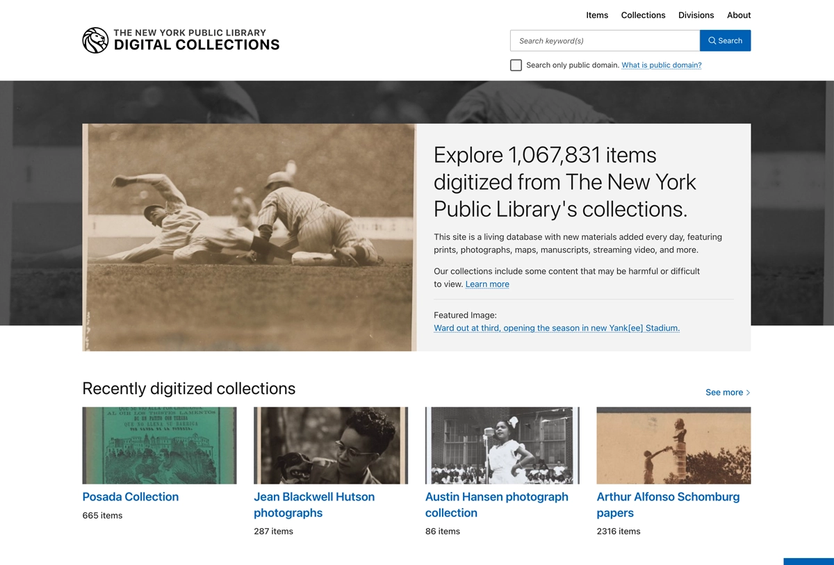 page d'accueil du site : digital collections of the new york public library