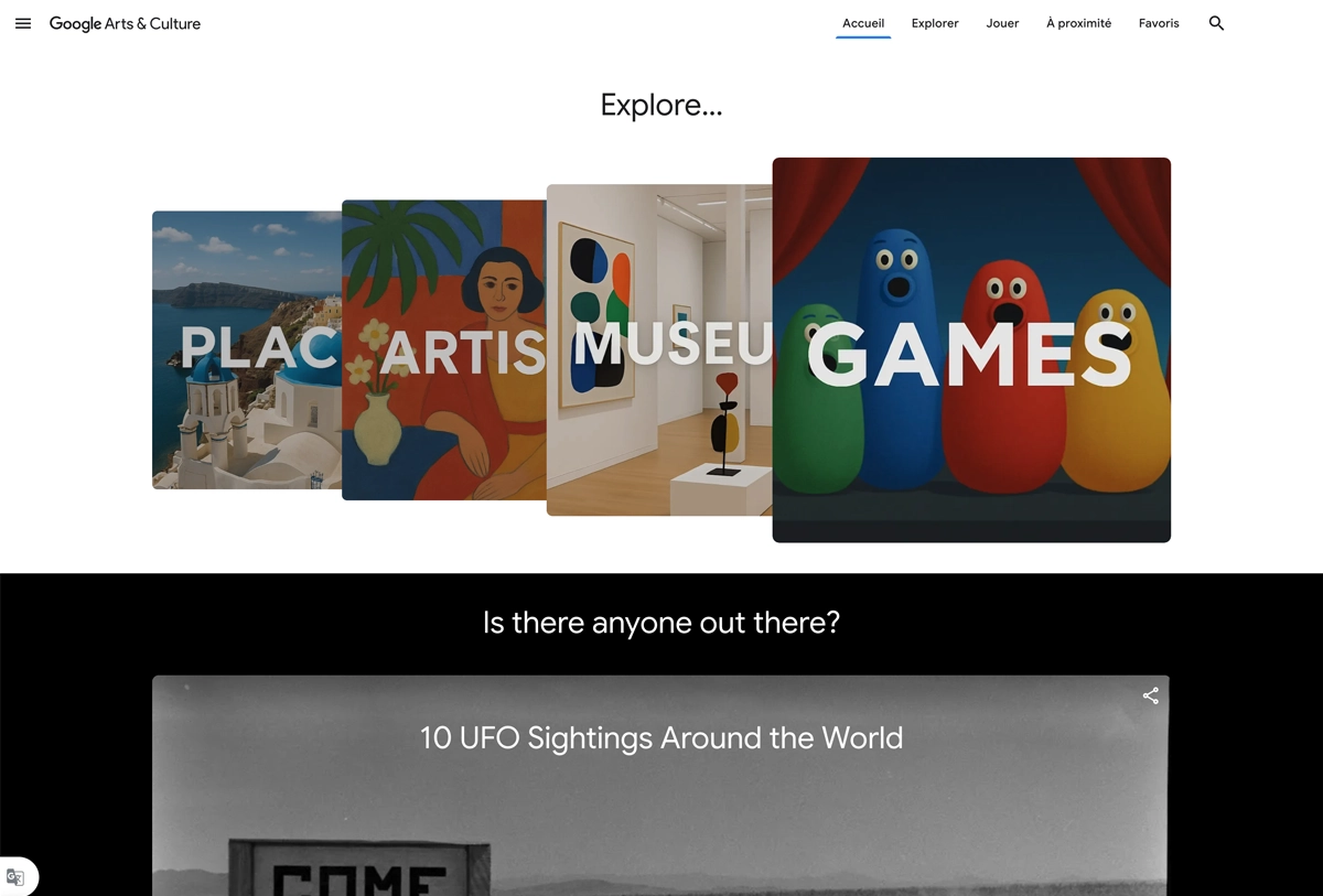 page d'accueil du site : google arts & culture