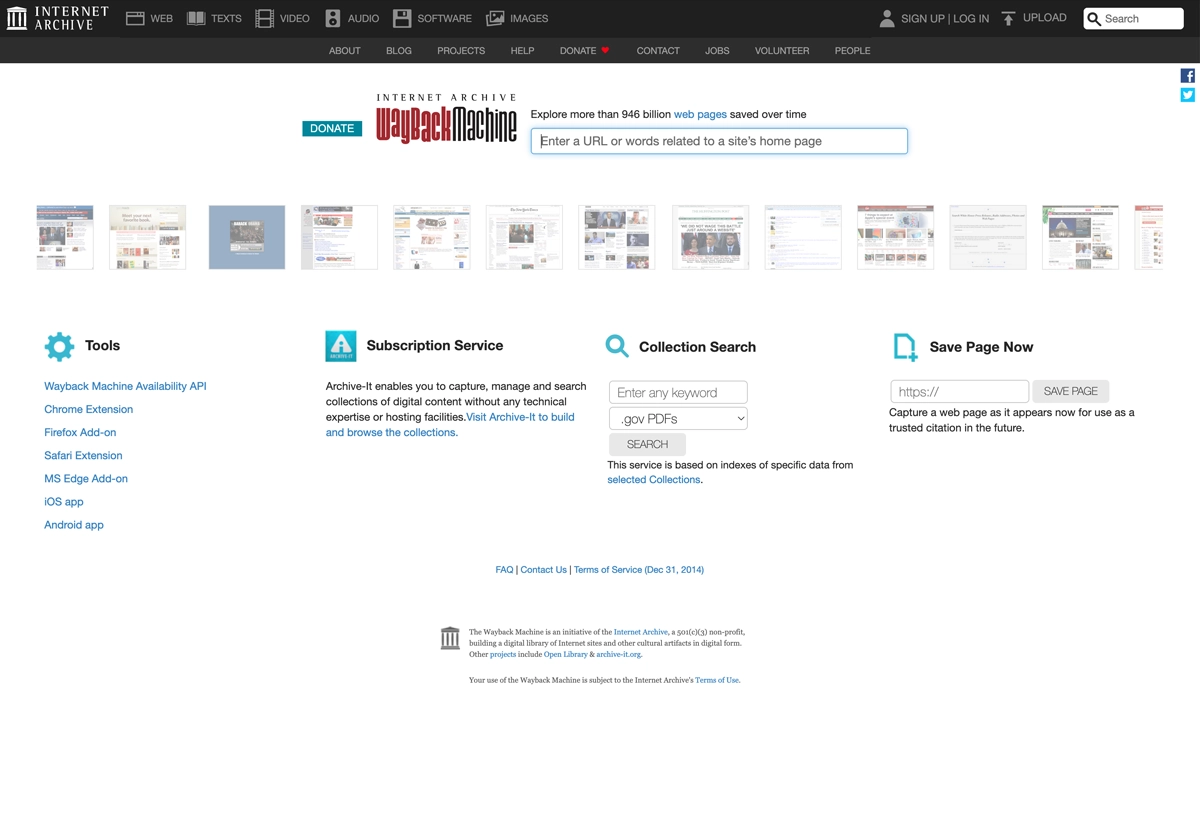 page d'accueil du site : internet archive