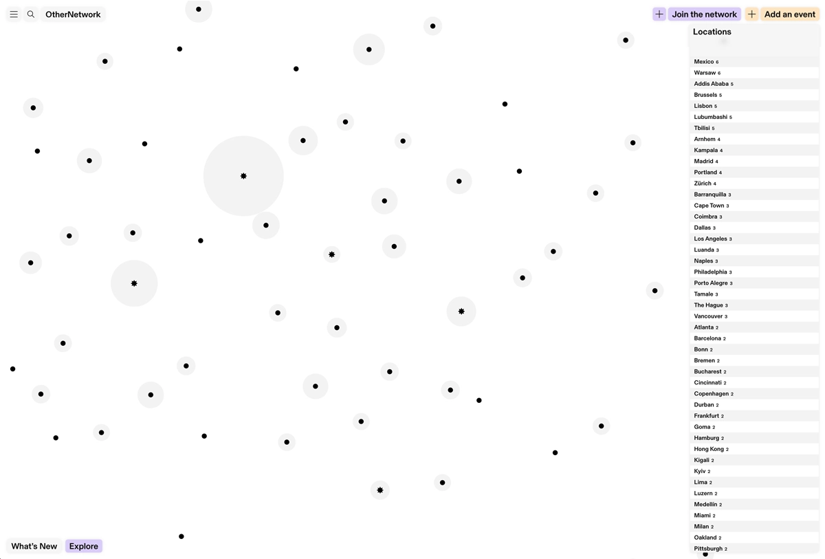 page d'accueil du site : othernetwork, par le duo f451. 2023
